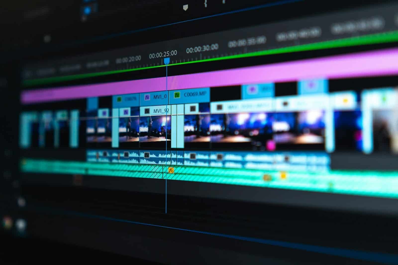Professional video editing timeline on a workstation