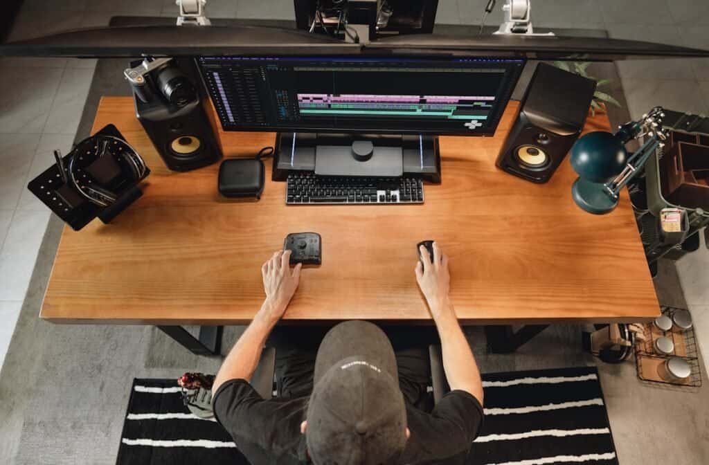 Professional video editing workstation with editing timeline